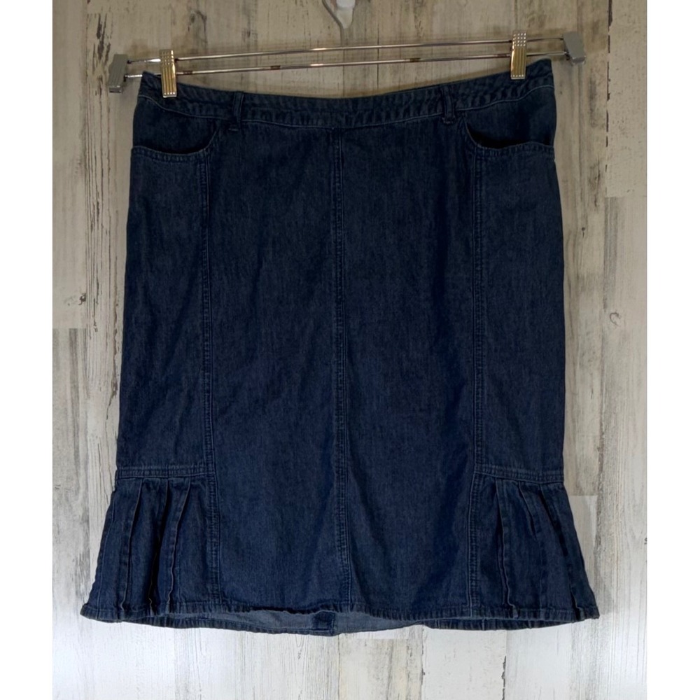 CJ Banks Denim Skirt 16W (36x24.5) Pleated Flare Hem Back Zip 100% Cotton Midi